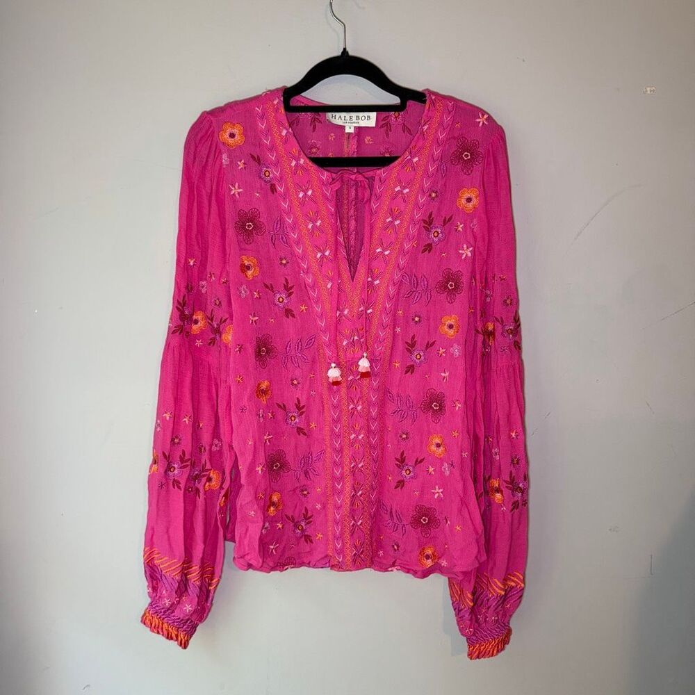 Hale Bob embroidered boho balloon sleeve tunic top - Picture 2 of 9
